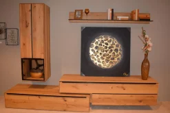 Wohnwand Valero Asteiche Massiv Bianco Geölt Front Klarglas