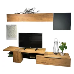 Wohnwand V-Alpin AV155 Korpus Eiche Altholz Front Colorglas Anthrazit