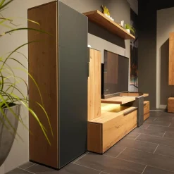 Wohnwand Valpin Eiche Altholz Braun Akzent Colorglas