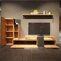 Wohnwand Valpin Eiche Altholz Braun Akzent Colorglas