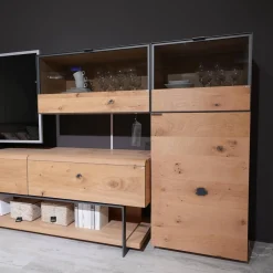 Wohnwand Vcuben Living Set Wildeiche Rustico Schwarz Inklusive LED-Beleuchtung