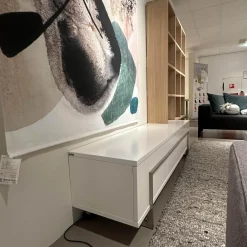 Wohnwand Vision Eiche Weiß Geölt Tv-Board Weiß Lackiert Füße Metall Ohne Bild