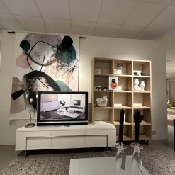 Wohnwand Vision Eiche Weiß Geölt Tv-Board Weiß Lackiert Füße Metall Ohne Bild