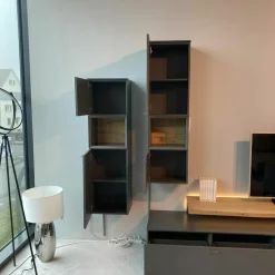 Wohnwand Vitus Eiche Rustico Hell Geölt Lack Schiefergrau Mit Beleuchtungspaket