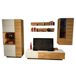 Wohnwand V-Montanara Wildeiche Akzent Colorglas Satiniert Anthrazit