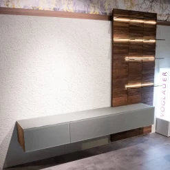 Wohnwand V-Montanara Wildnuss Geölt Glas Montegrau Inklusive Beleuchtung