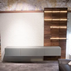 Wohnwand V-Montanara Wildnuss Geölt Glas Montegrau Inklusive Beleuchtung