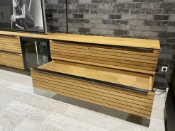 Wohnwand WK 490 Baristo Asteiche Massiv Naturbelassen Geölt Front Rillenoptik Mit LED Beleuchtung