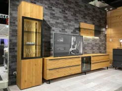 Wohnwand WK 490 Baristo Asteiche Massiv Naturbelassen Geölt Front Rillenoptik Mit LED Beleuchtung