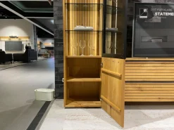 Wohnwand WK 490 Baristo Asteiche Massiv Naturbelassen Geölt Front Rillenoptik Mit LED Beleuchtung