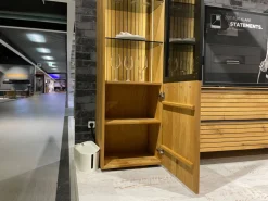 Wohnwand WK 490 Baristo Asteiche Massiv Naturbelassen Geölt Front Rillenoptik Mit LED Beleuchtung