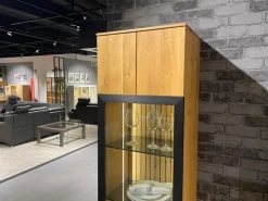 Wohnwand WK 490 Baristo Asteiche Massiv Naturbelassen Geölt Front Rillenoptik Mit LED Beleuchtung