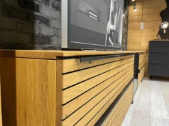 Wohnwand WK 490 Baristo Asteiche Massiv Naturbelassen Geölt Front Rillenoptik Mit LED Beleuchtung