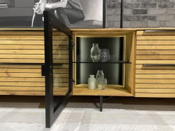 Wohnwand WK 490 Baristo Asteiche Massiv Naturbelassen Geölt Front Rillenoptik Mit LED Beleuchtung