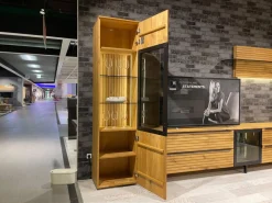 Wohnwand WK 490 Baristo Asteiche Massiv Naturbelassen Geölt Front Rillenoptik Mit LED Beleuchtung