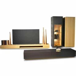 Wohnwand WK 456 MDF Lack Braun Wildeiche Bianco