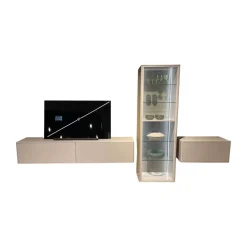 Wohnwand WK 418 Zola Glattlack Steingrau 407 Inklusive Beleuchtung Ohne TV