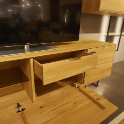 Wohnwand WM 1880 Wildeiche Massiv Soft Gebürstet Mit LED-Beleuchtung