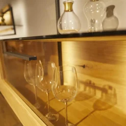 Wohnwand WM 1880 Wildeiche Massiv Soft Gebürstet Mit LED-Beleuchtung