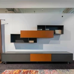 Wohnwandgestaltung San Lampo Matt Lack Anthrazit Braun