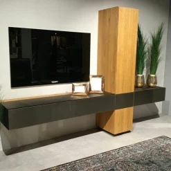 Wohnwandkombination Cubus Eiche Naturöl Glas Bronze Matt mit Touchbeschlag