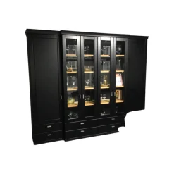 Wohnwandkombination Korsika Vorschlag 52968 Lack Schwarz Einlegeböden Eiche Sand Mit LED Beleuchtung