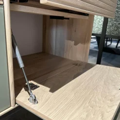 Wohnwandkombination Lina Eiche Massiv Gebürstet Weiß Geölt Glas Matt Salbei Mit Schreibplatz