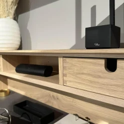 Wohnwandkombination Lina Eiche Massiv Gebürstet Weiß Geölt Glas Matt Salbei Mit Schreibplatz