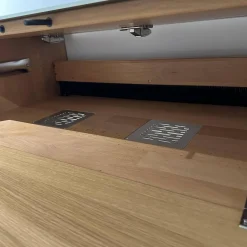 Wohwand In Eiche Weiß Geölt Fronten Glas Pearl Matt Innen Buche Mit Zwei Schubkästen Und Einer Klappe